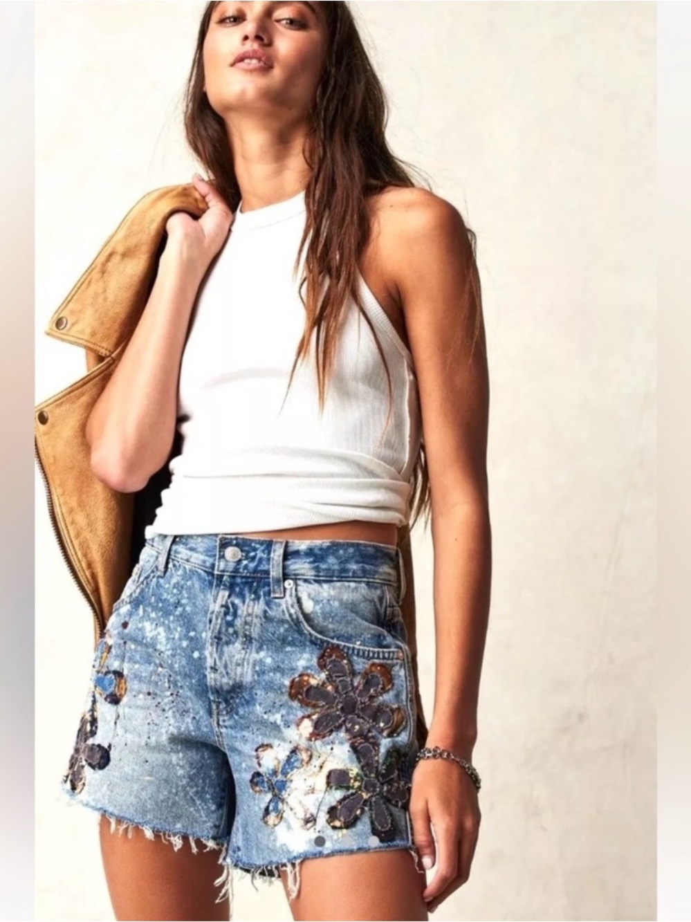 Free People Tricia Fix Embellished Denim Shorts – Size 26 - Picture 1 of 8